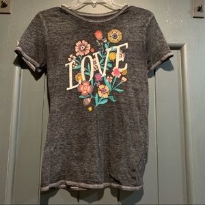 Mudd Girls Short Sleeve Floral Love Tshirt Black Sheer